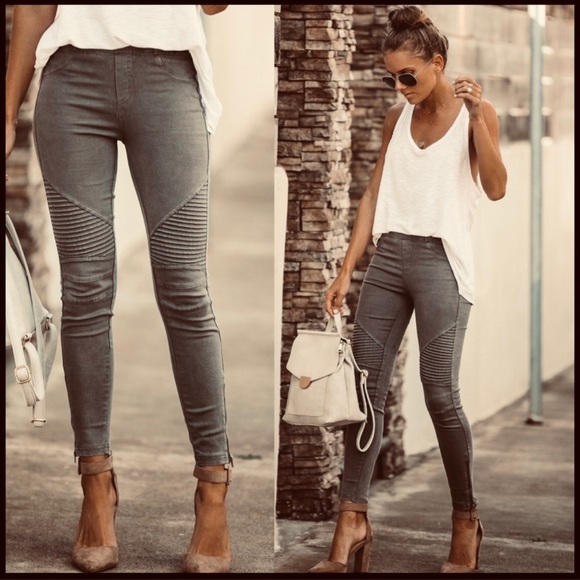 ShopEvelynne Pants - Charcoal grey zipper detail best motto jeggings